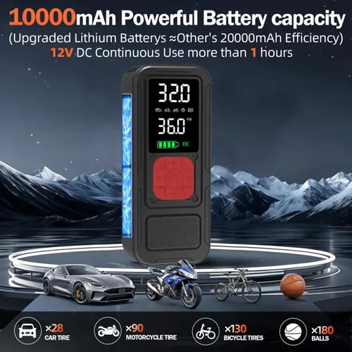 Miniatura 3 de Compresor de aire portátil Y34 para inflado de neumáticos, inflado 4 veces más rápido, 10000 mAh sin cable/12 V CC 150 PSI bomba de aire