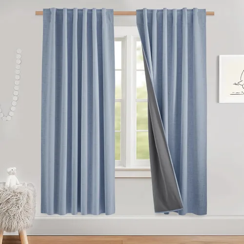 Miniatura 24 de NICETOWN Cortinas 100% opacas de 63 pulgadas de largo, 2 paneles de cortinas cortas con aislamiento térmico con forro para dormitorio, cortinas