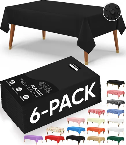Utopia Kitchen Mantel de plástico desechable (paquete de 6 unidades, 54 x 108 pulgadas), mantel rectangular negro, impermeable, resistente a las