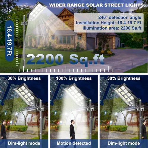 Miniatura 5 de Luz de calle solar loyoele de 8000 W para exteriores, resistente al agua, luz de calle LED solar al aire libre de 120,000 lúmenes 7000 K