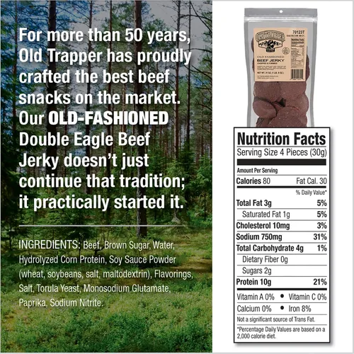 Miniatura 2 de Old Trapper Double Eagle Jerky de Res, sabor antiguo, paquete de 21 onzas, deliciosos bocados de cecina, 10 gramos de proteína y 80 calorías por
