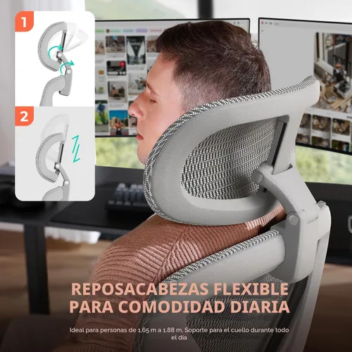 Miniatura 4 de CAPOT Silla de Oficina Ergonómica de Malla, Silla de Escritorio de Respaldo Alto con Soporte Lumbar Ajustable 400lbs, Brazos Abatibles 4D, 3 Gris