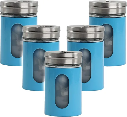 Miniatura 8 de Aqua Salt Pepper Shakers - Tarros de especias retro, juego de 5