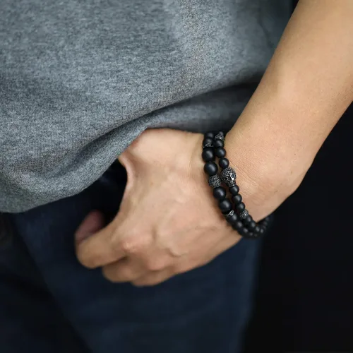 Miniatura 2 de COAI Paquete de 2 pulseras de cuentas de piedra para hombre, pulsera de calavera