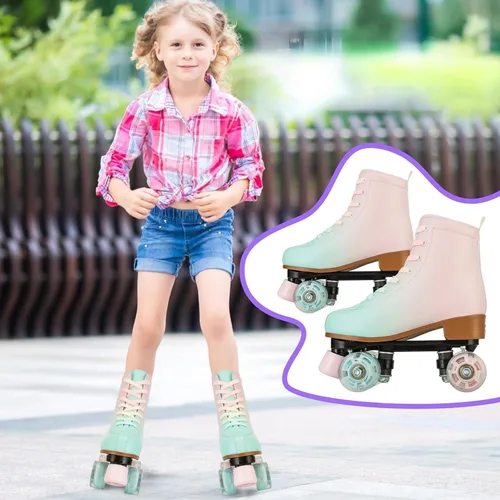 Miniatura 5 de Patines de ruedas para niñas y mujeres, cómodos patines de piel sintética de color degradado con ruedas flash, patines para interiores y exteriores