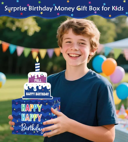 Miniatura 7 de Caja de dinero de cumpleaños para regalo en efectivo, cajas de regalo sorpresa para dinero, caja de dinero con tarjeta de feliz cumpleaños extraíble