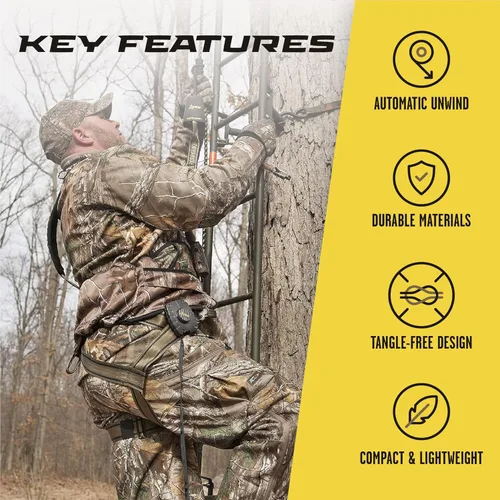 Miniatura 5 de Hunter Safety System Bow & Gear Hoist: 30' Automatic Unwinding Pull Line with Coated Carabiner, Lightweight Rewind System for Lifting Bows, Packs &
