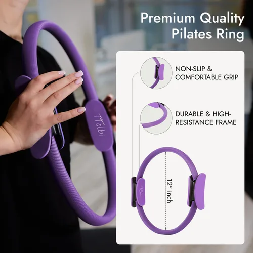 Miniatura 4 de TTolbi 10-Piece Pilates Kit for Beginners with Video Tutorials Pilates Ring and Ball Set for Women, 4 Fabric Resistance Bands, Yoga Strap