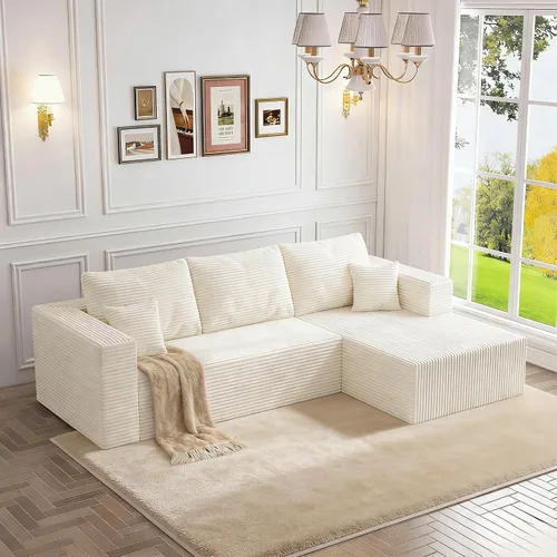 Miniatura 7 de Sofá otomano modular de pana de 28 pulgadas sin hueso, sofá otomano seccional para sala de estar, color beige