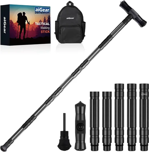Miniatura 10 de aiGear G2 Tactical Hiking Stick, 5-Section Heavy Duty Walking Staff for Men Women, Aerospace-Grade Aluminum Alloy Trekking Poles with Integrated
