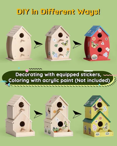 Miniatura 3 de SainSmart Jr. Kit de casa de pájaros para que los niños construyan y pinten, juguetes de madera para manualidades, manualidades de madera sin