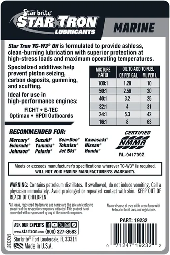 Miniatura 2 de STAR BRITE Super Premium+ Aceite de motor TC-W3 de mezcla sintética de 2 ciclos, para todas las marcas y modelos de motores fuera de borda