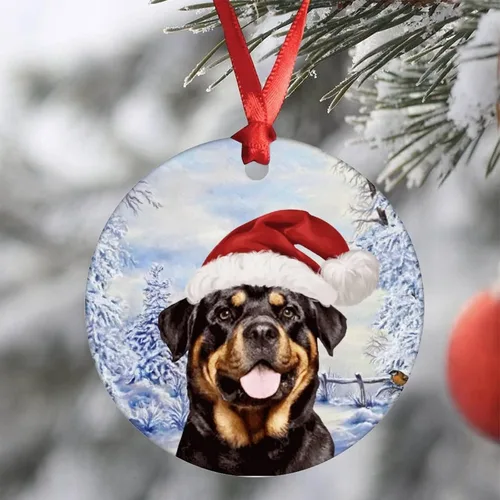 Adornos de Navidad de Santa Rottweiler para perro, cachorro, adornos de Navidad Rottweiler para árbol de Navidad, adornos colgantes de Navidad,