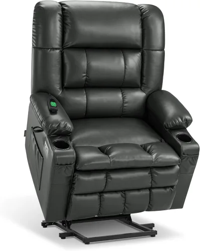 Miniatura 20 de MCombo Silla reclinable eléctrica de motor dual para adultos mayores, silla de elevación plana con calor y masaje, portavasos, puertos USB, piel