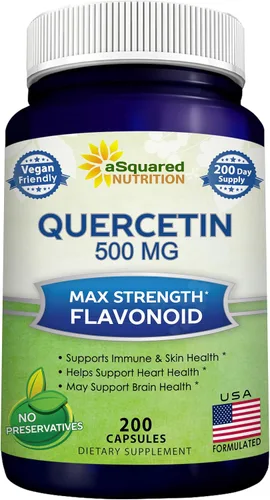aSquared Nutrition Suplemento de Quercetina 500 mg – 200 Cápsulas – Quercetina Dihidrato para apoyar la salud cardiovascular – Píldoras complejas en