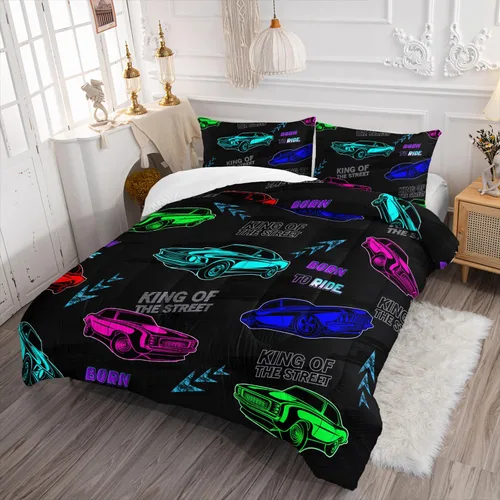 Miniatura 13 de AILONEN Juego de edredón de camión tamaño individual, juego de ropa de cama con temática de camión monstruo 3D sobre fondo azul, para niños y niñas