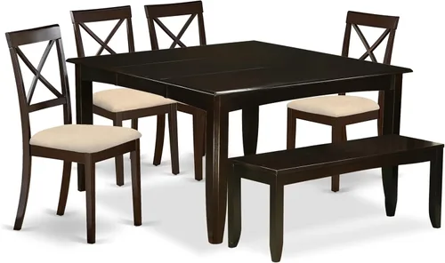 Miniatura 14 de East West Furniture PFBO9-CAP-W Juego de mesa de comedor moderno de 9 piezas, incluye una mesa cuadrada de madera con hoja de mariposa y 8 sillas