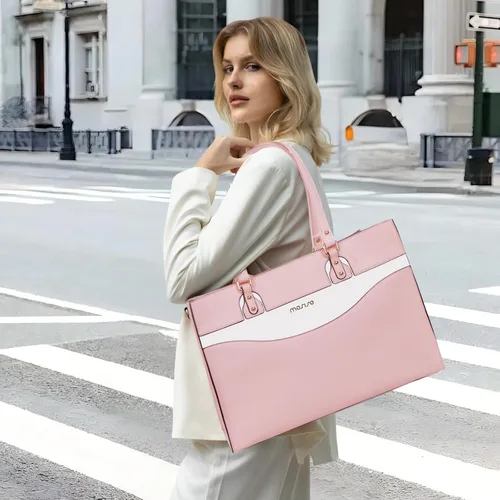Miniatura 3 de MOSISO Bolsa de mano para computadora portátil para mujer, bolsa de trabajo de piel sintética con compartimento para laptop compatible con laptop