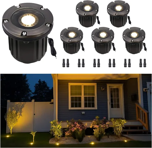 Miniatura 22 de Gardenreet Luz de pozo de latón - Iluminación de paisaje impermeable para exteriores de 12V LED enterrada, lámpara de bajo voltaje con bombilla
