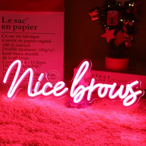 Miniatura 5 de SYLHOME Pink Nice Brows - Letrero de luz LED de neón para cejas, salón de belleza, bar, negocio, estudio de maquillaje, dormitorio, letrero