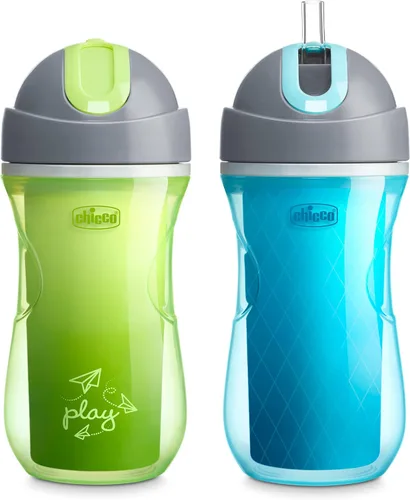 Miniatura 17 de Chicco Taza con tapa abatible y popote de 9oz Taza para niños pequeños con aislamiento y popote de silicona suave Válvula sin derrames Fácil