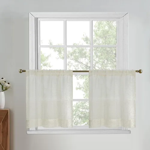 Miniatura 15 de July Joy Cortinas traslúcidas con textura de niveles blancos para cocina, cortinas semitransparentes con bolsillo para barra, cortinas pequeñas