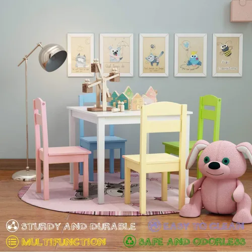 Miniatura 3 de Nightcore Juego de mesa y 4 sillas de madera para niños, juegos de sillas de actividades para 2 a 6 años, juego para niños pequeños, muebles de sala