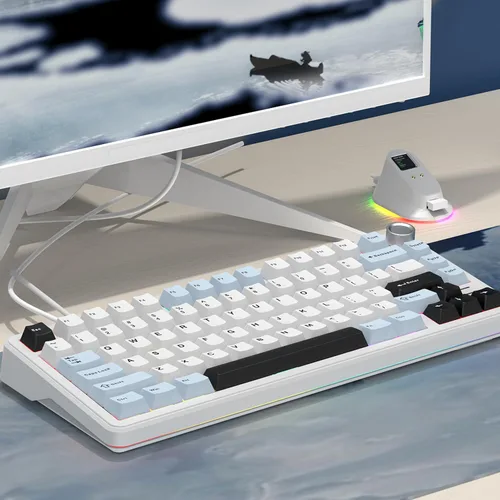 Miniatura 6 de Teclado mecánico con cable intercambiable en caliente al 75% con perilla de metal Montaje con junta Retroiluminación RGB programable e Con cable