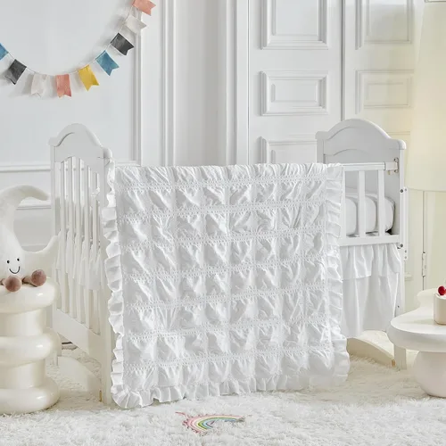 Miniatura 2 de Juego de ropa de cama para cuna pequeña con volantes, edredón acolchado bohemio con sábana bajera y falda de cama, ropa de cama de sirsaca suave