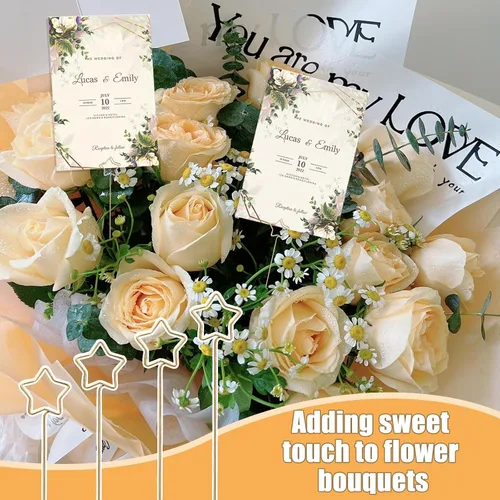 Miniatura 7 de Luomorgo 40 tarjeteros florales dorados, clips de metal para fotos y números de mesa, púas florales de alambre reutilizables para bodas, decoración