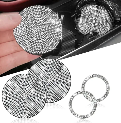 Miniatura 21 de NBTEPEM 2 posavasos de auto con diamantes de imitación, 2.75 pulgadas, antideslizantes, a prueba de golpes, universal, a la moda, para auto