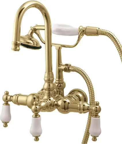 Miniatura 6 de Kingston Brass CC11T8 - Grifo vintage para bañera con ducha de mano, níquel satinado, centro de 3-3/8 pulgadas cepillado níquel