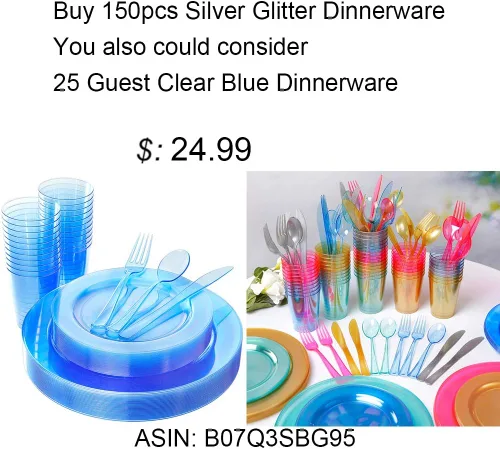 Miniatura 7 de WDF 150 platos de plástico plateados desechables – Las decoraciones de fiesta Winter Wonderland incluyen 50 platos de cena y ensalada, 25 tenedores
