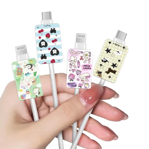 Miniatura 19 de CameCosy Juego de 4 protectores de cable de frutas para cargador de iPhone, diseño Kawaii de aguacate rosa, fresa, cereza y melocotón, protector