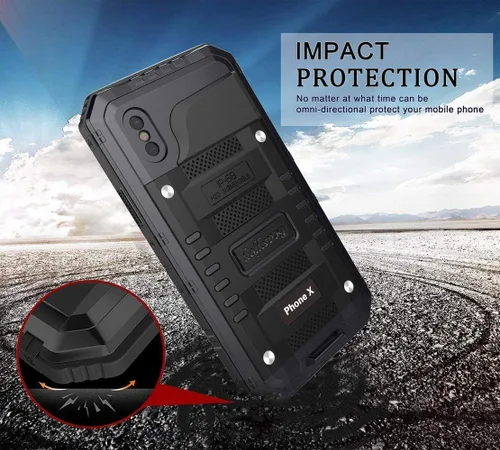 Miniatura 6 de Beasyjoy Funda de metal para iPhone Xs iPhone X/10, resistente al agua, resistente, protección de cuerpo completo, a prueba de golpes, resistente