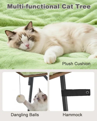 Miniatura 7 de Torre moderna de árbol para gatos de 46 pulgadas para gatos grandes, torre para gatos de varios niveles con bolas de juguete juguetonas, percha