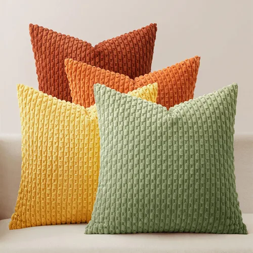 Miniatura 9 de MIULEE - Juego de 4 fundas de almohada suaves para sofá, decorativas, estilo bohemio, con rayas, fundas de almohada de corduroy, decoración rústica