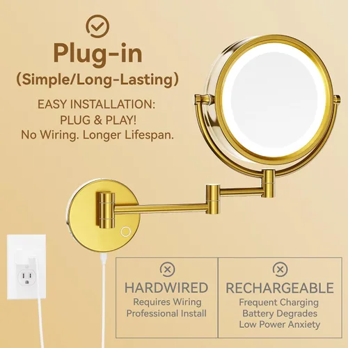 Miniatura 2 de GURUN Espejo de maquillaje con aumento de 8.5 pulgadas con 3 luces LED regulables, espejo de tocador de doble cara con control táctil para baño