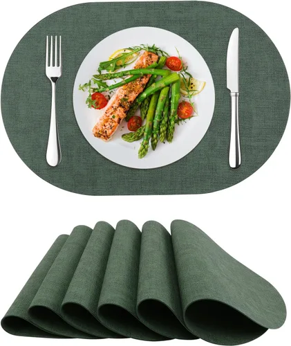Juego de 6 manteles individuales de piel sintética, resistentes al calor, lavables, para comedor al aire libre, cocina, color verde