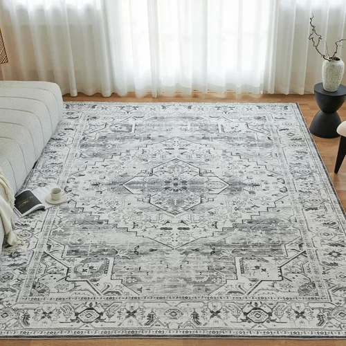 Miniatura 186 de Syalife 4x6 Alfombra Lavable para Área, Ultra Suave Antideslizante, Pila Baja, Alfombra Vintage Resistente a Manchas para Sala de Estar, Alfombra