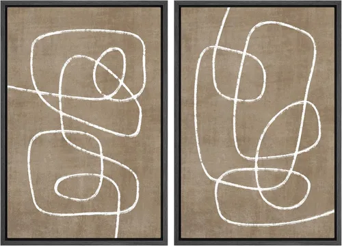 Miniatura 133 de SIGNWIN Lienzo enmarcado para pared, juego de arte de collage de ondas en espiral de mediados de siglo, formas abstractas, acogedor, neutro