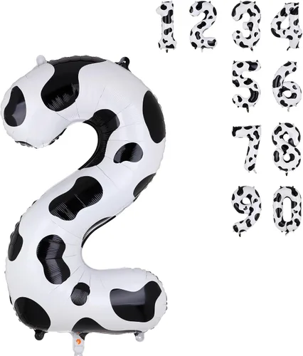 Miniatura 15 de Globos con estampado de vaca de 40 pulgadas, globo de número 0 blanco y negro con temática de vaquera, suministros de decoración de fiesta
