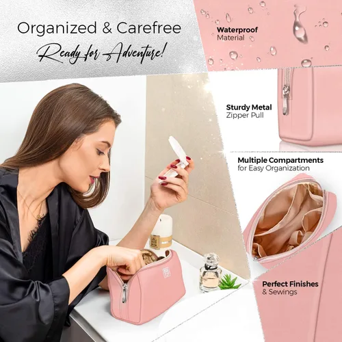Miniatura 2 de BOACAY Bolsa de maquillaje grande, bolsa de cosméticos de viaje para mujer, organizador de artículos de tocador con cremallera para bolso, estuche