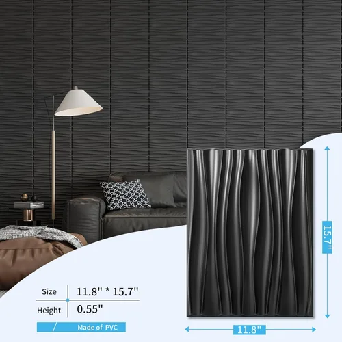 Miniatura 3 de Art3d - 24 paquetes de paneles de pared 3D para decoración interior del hogar, paneles de acento de pared texturizados ondulados de PVC para sala