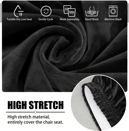 Miniatura 3 de XMNTG Juego de 4 fundas elásticas de terciopelo negro para silla con respaldo de ala, súper suave, reutilizables, lavables, protectores de silla