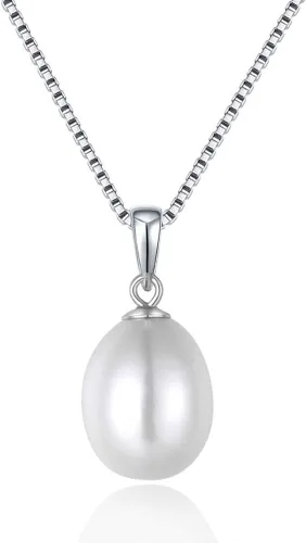 Collar con colgante de perlas cultivadas de agua dulce de plata de ley 925 para mujeres y niñas, dije de lágrima con colgante de perlas chapadas en