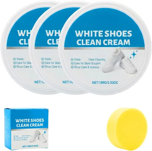 Crema limpiadora de zapatos blanca, descontamina pasta sólida con esponja, limpiador multifuncional para zapatillas que elimina las manchas,