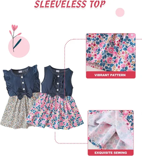 Miniatura 5 de Kucnuzki Trajes para niña pequeña, vestidos de princesa de girasol para bebé, ropa de verano sin mangas, falda tutú de jean para niñas