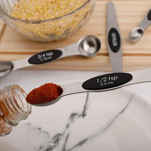 Miniatura 3 de Juego de 6 cucharas medidoras magnéticas de acero inoxidable de doble cara apilables cucharaditas para medir ingredientes secos y líquidos