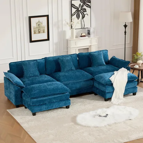 Miniatura 103 de Sofá seccional modular beige de 117.3", sofás seccionales grandes de 3 plazas para sala de estar, sofá nube oversized de tela chenille con otomana